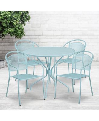 Commercial 35.25" Round Metal Garden Patio Table Set W/ 4 Round Back Chairs