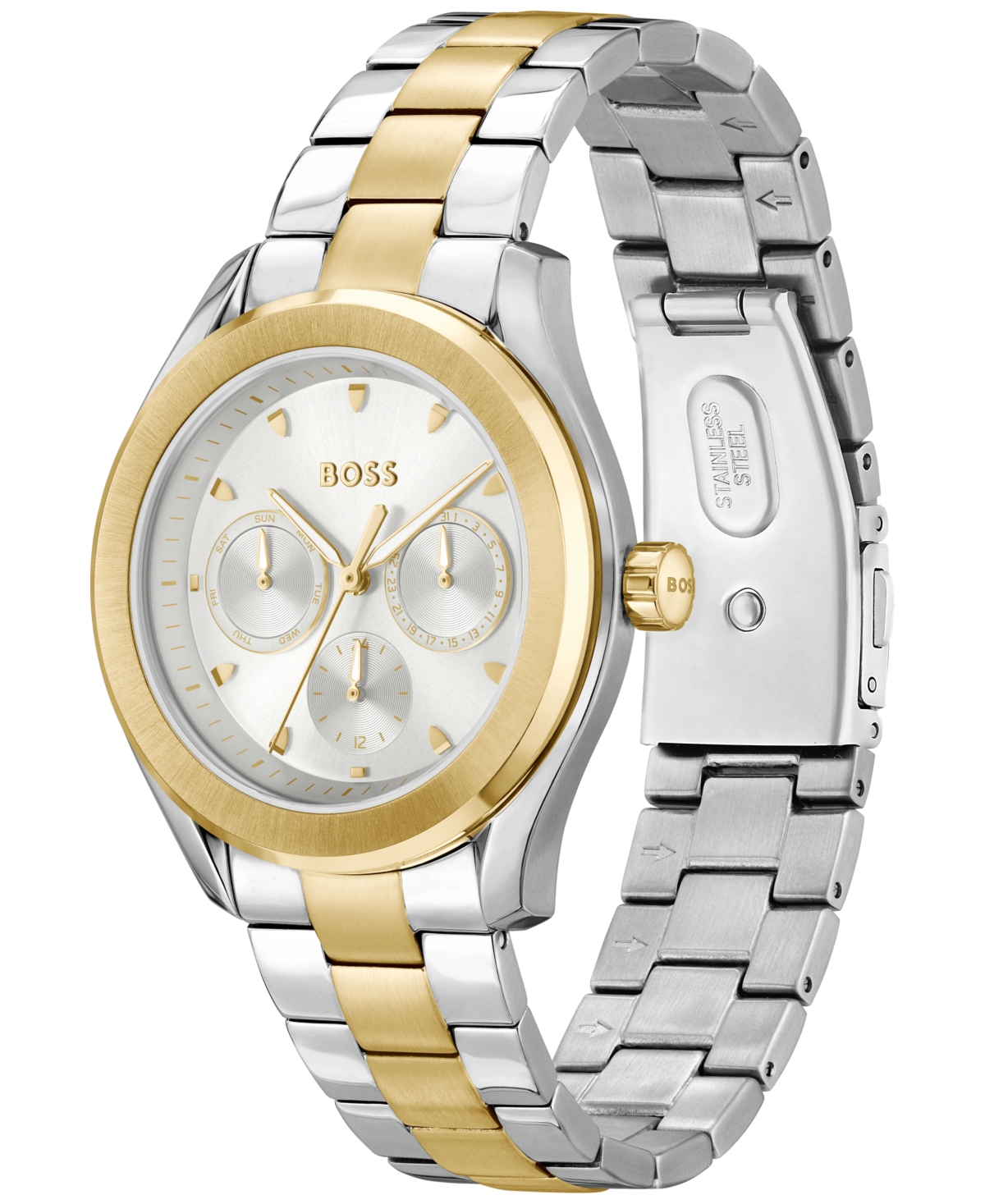 Shop Hugo Boss Women's Lida Quartz Multifunction Two Tone Stainless Steel Watch 38mm In Two-tone Stainless Steel