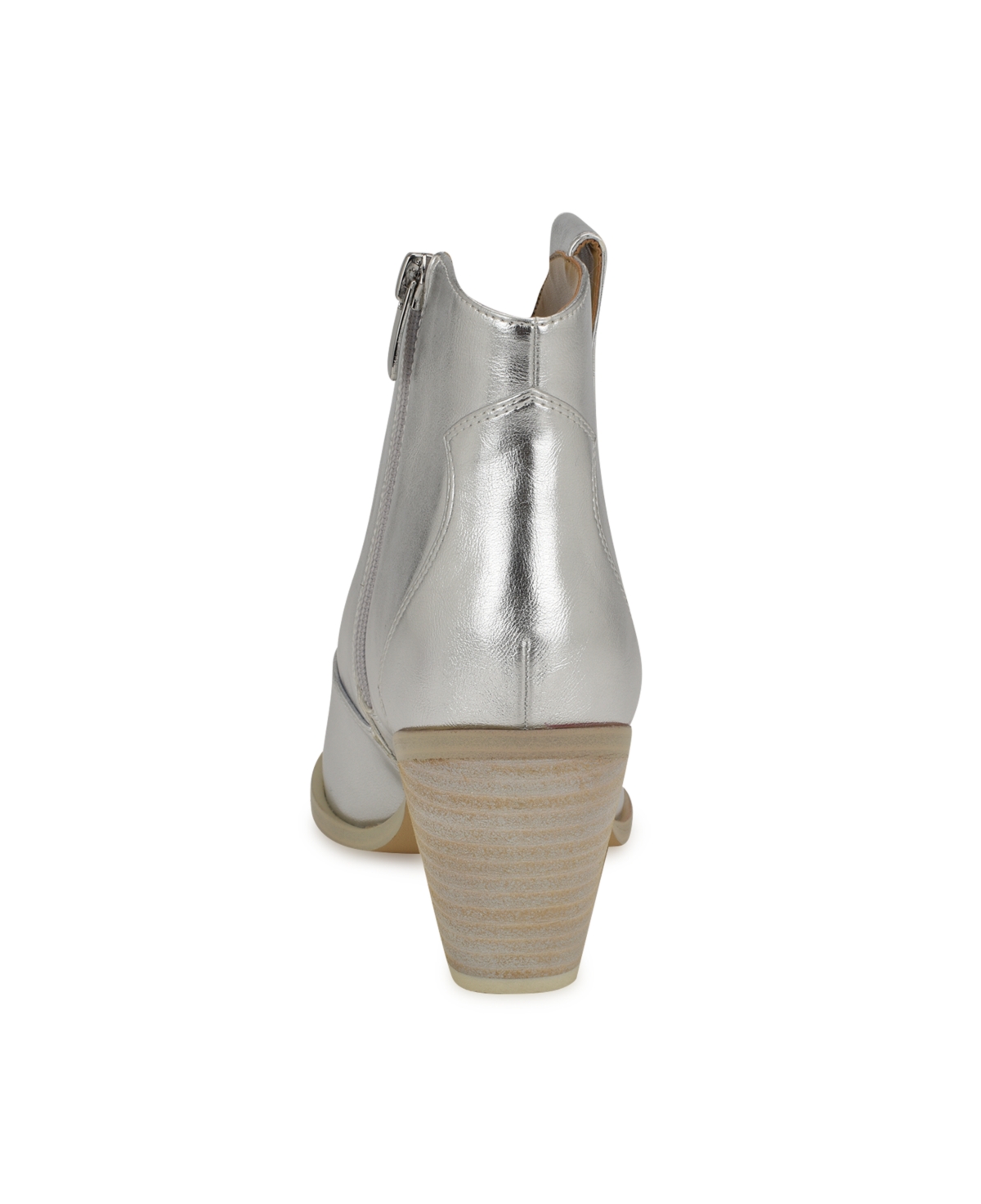 Nine West Women's Fainay Block Heel Pointy Toe Western Booties - Silver Faux Leather-Polyurethane