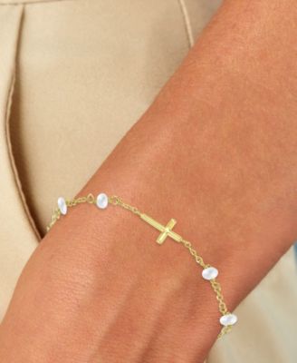 Children's Imitation Pearl & East West Cross Chain Bracelet