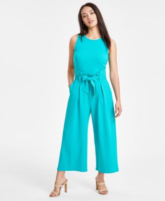 Bar III - Women's Sleeveless Crewneck Tie-Waist Jumpsuit