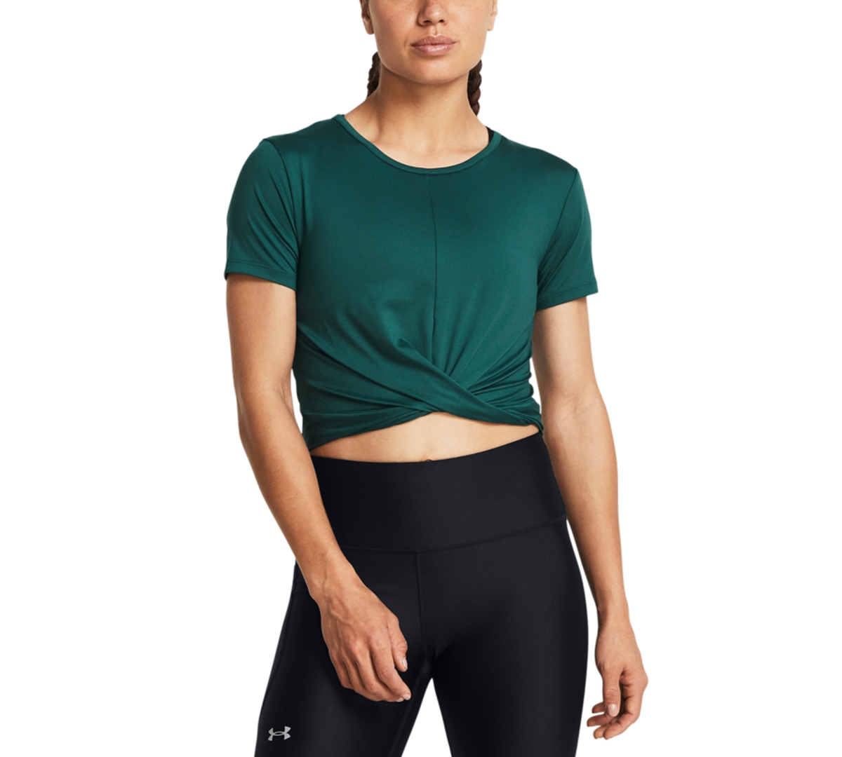Shop Under Armour Women's Motion Crossover-hem Cropped Top In Black,white