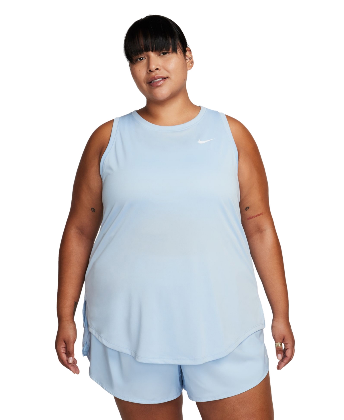 Shop Nike Dri-fit Plus Size Racerback Curved-hem Tank Top In White,black