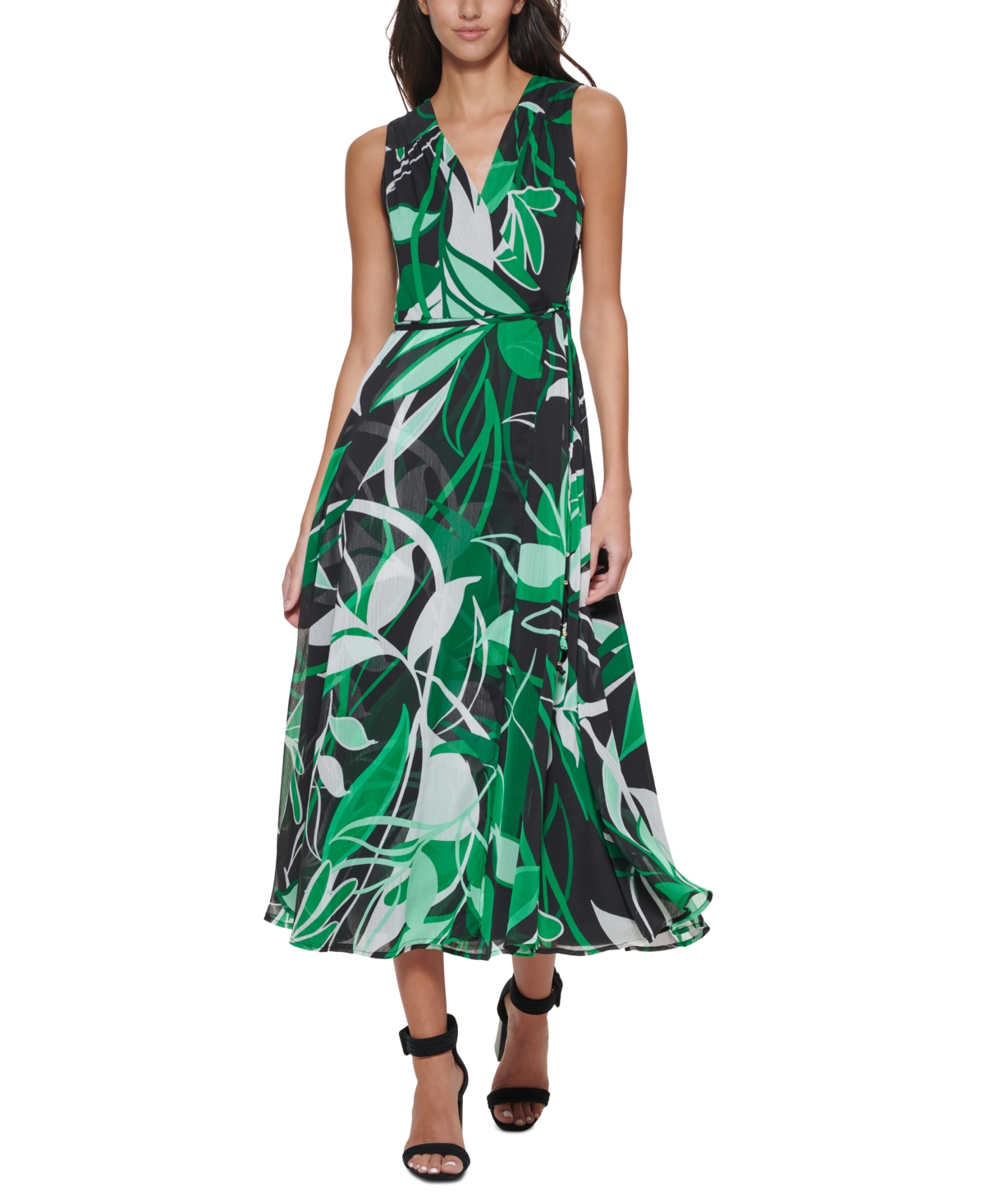Calvin Klein Plus Size Sleeveless Printed Midi Dress In Fern Multi