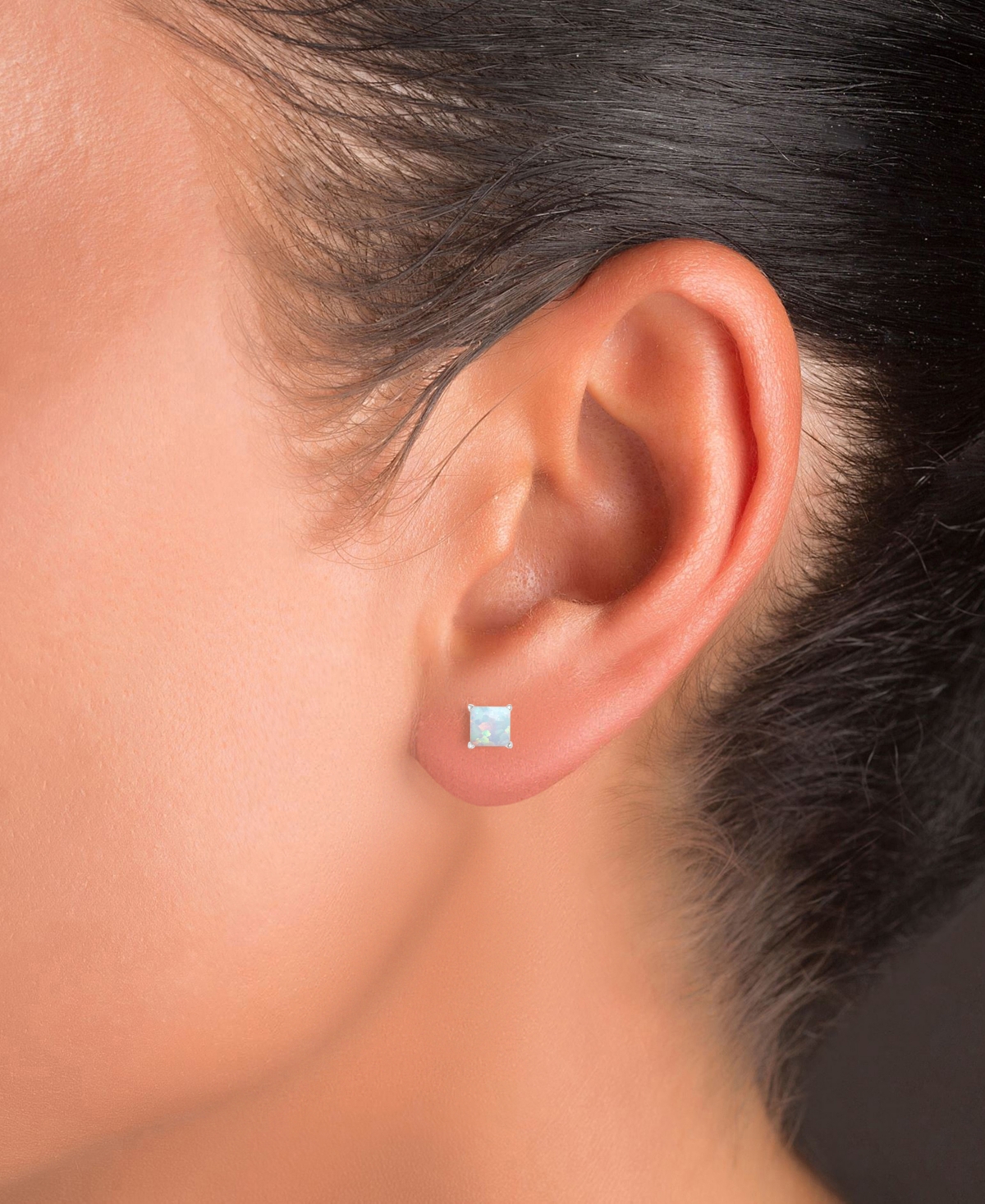 Macy's Lab-grown Opal Square Screw Back Stud Earrings (3/4 Ct. T.w.) In Rhodium