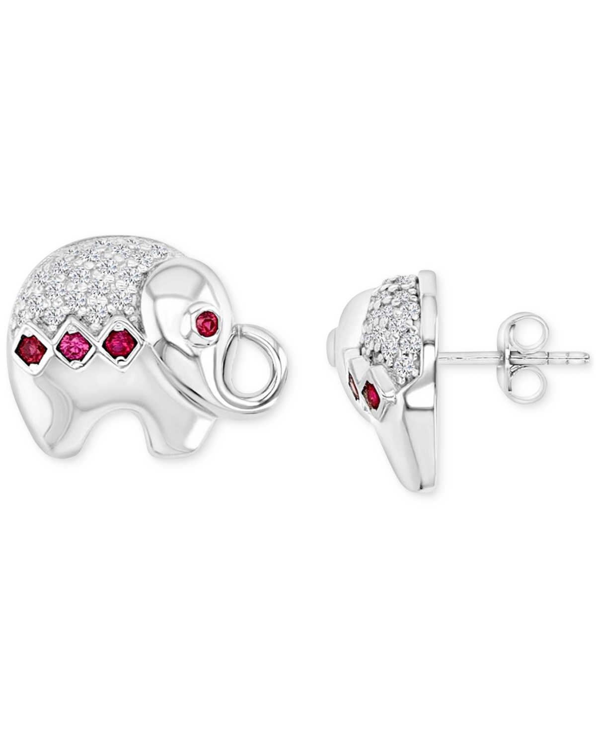 Macy's Black Spinel (1/4 Ct. T.w.) & Lab-grown White Sapphire (1/10 Ct. T.w.) Elephant Stud Earrings In Ste In Ruby