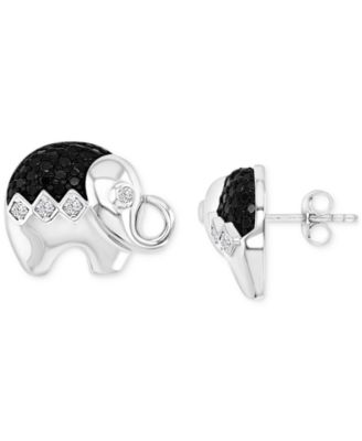 Macy's - Black Spinel (1/4 ct. t.w.) & Lab-Grown White Sapphire (1/10 ct. t.w.) Elephant Stud Earrings in Sterling Silver (Also in Lab-Grown Ruby & Lab-Grown Blue Spinel)