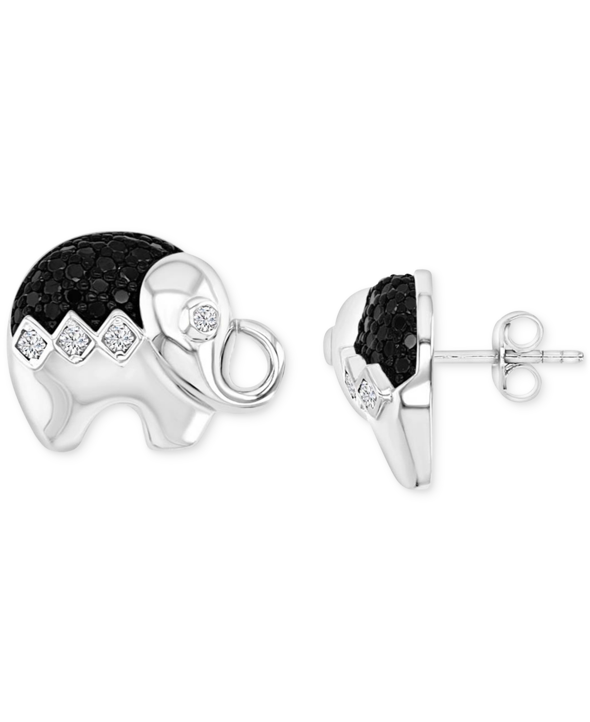 Shop Macy's Black Spinel (1/4 Ct. T.w.) & Lab-grown White Sapphire (1/10 Ct. T.w.) Elephant Stud Earrings In Ste