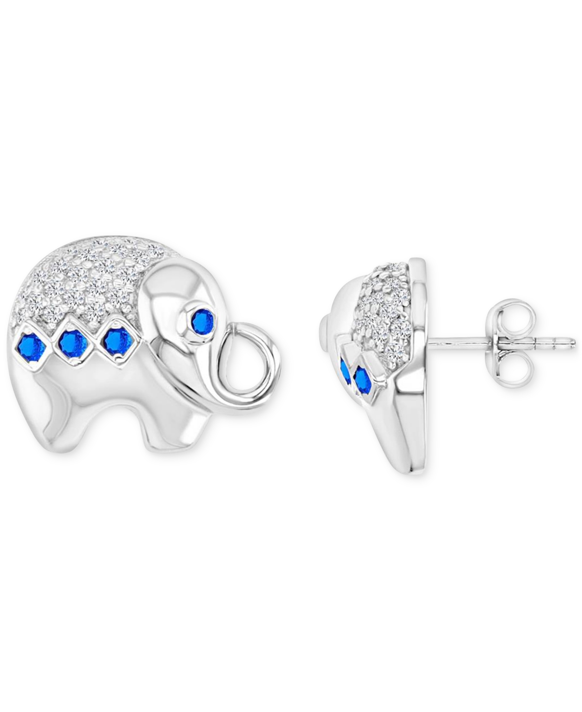 Shop Macy's Black Spinel (1/4 Ct. T.w.) & Lab-grown White Sapphire (1/10 Ct. T.w.) Elephant Stud Earrings In Ste In Blue Spinel
