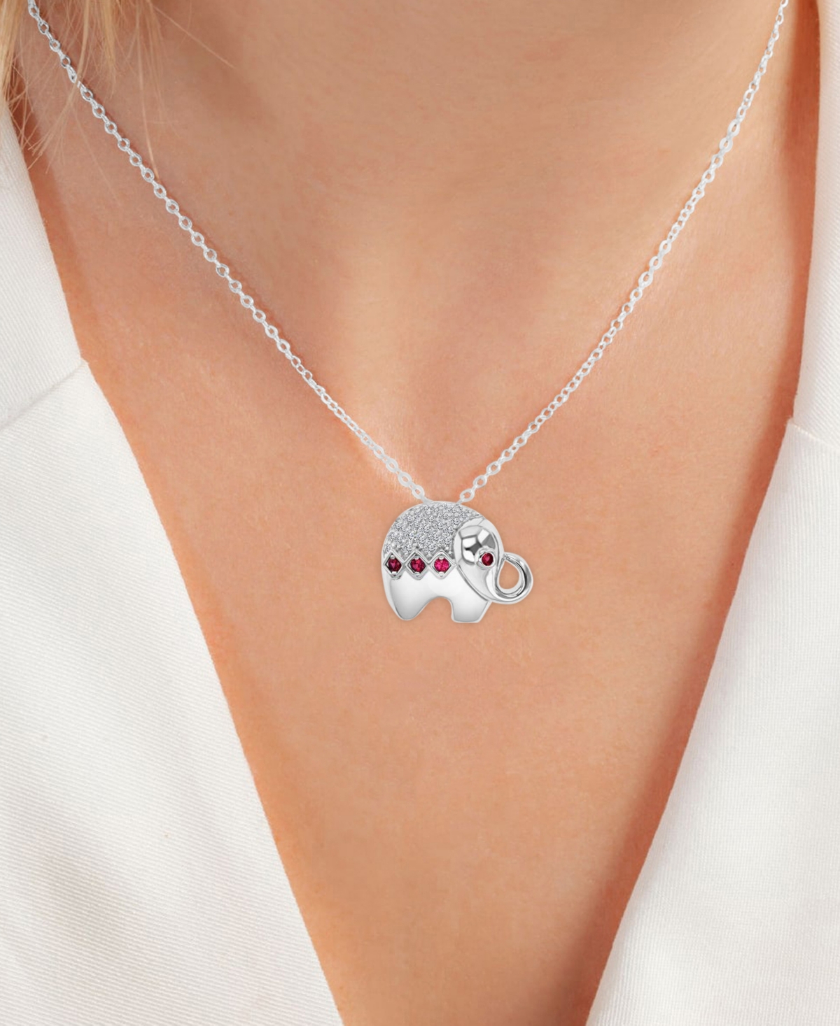 Black Spinel (1/4 ct. t.w.) & Lab-Grown White Sapphire (1/8 ct. t.w.) Elephant Pendant Necklace in Sterling Silver, 16