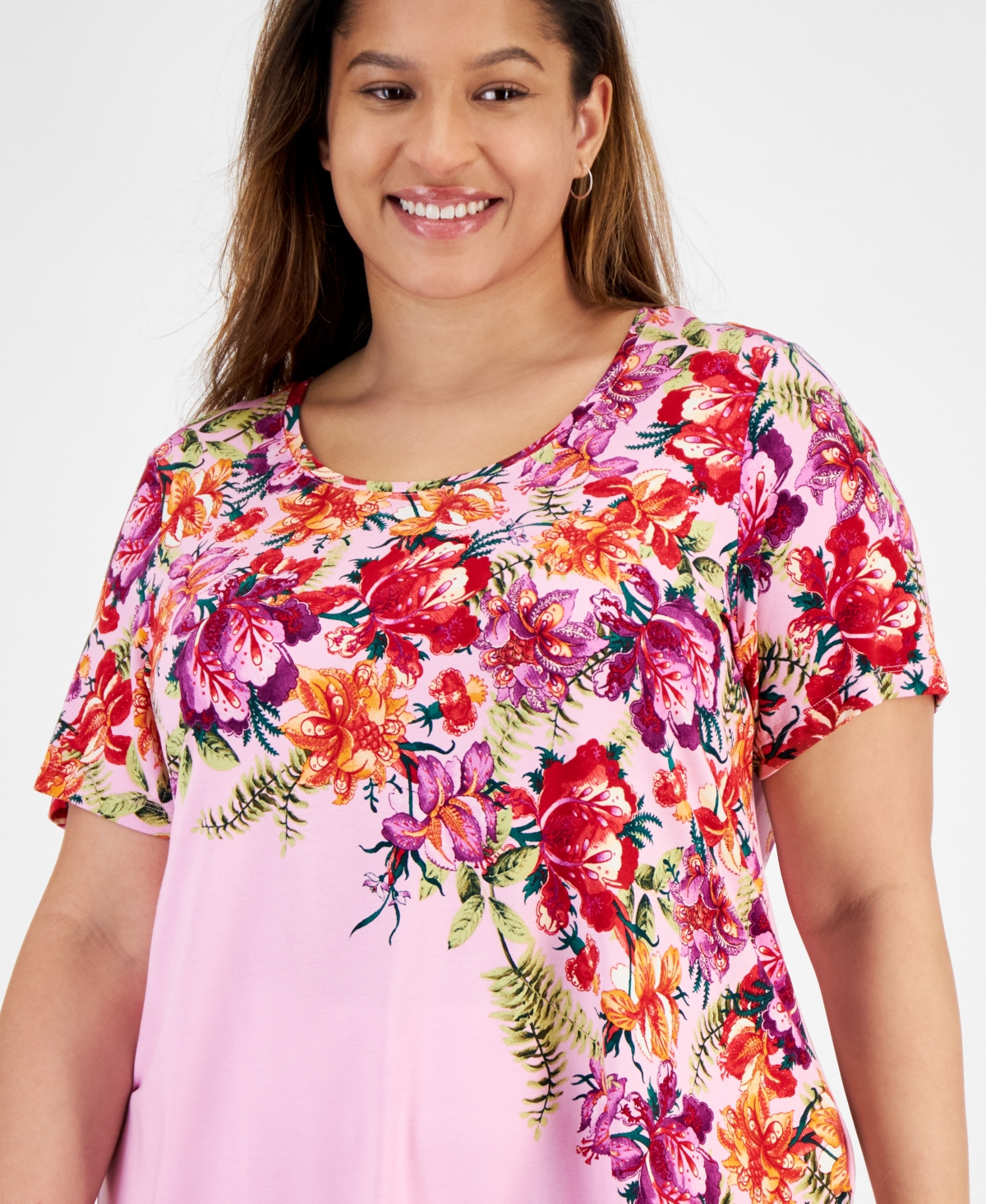 Jm Collection Plus Size Paradise Garden Short-Sleeve Top, Created for Macy's