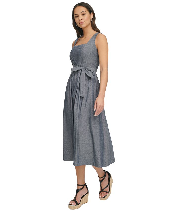 Blue Chambray Midi Sleeveless Dress