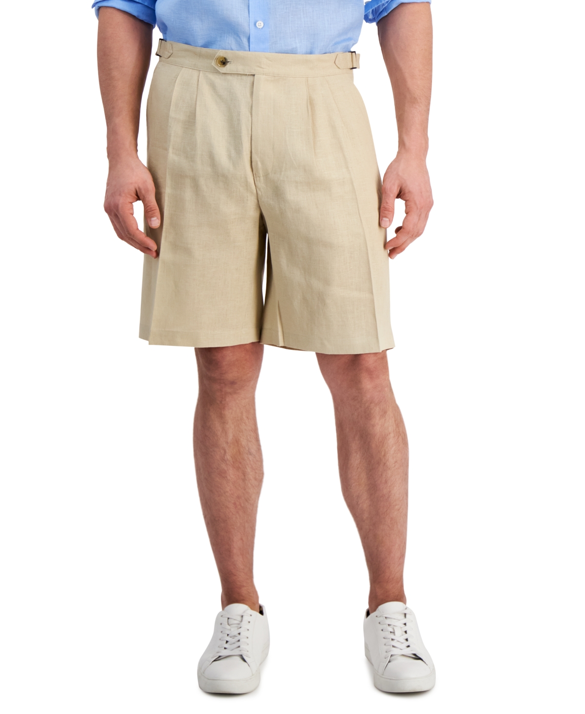 Men's Pleated Linen 9" Shorts, Created for Macy's - Winter Ivory