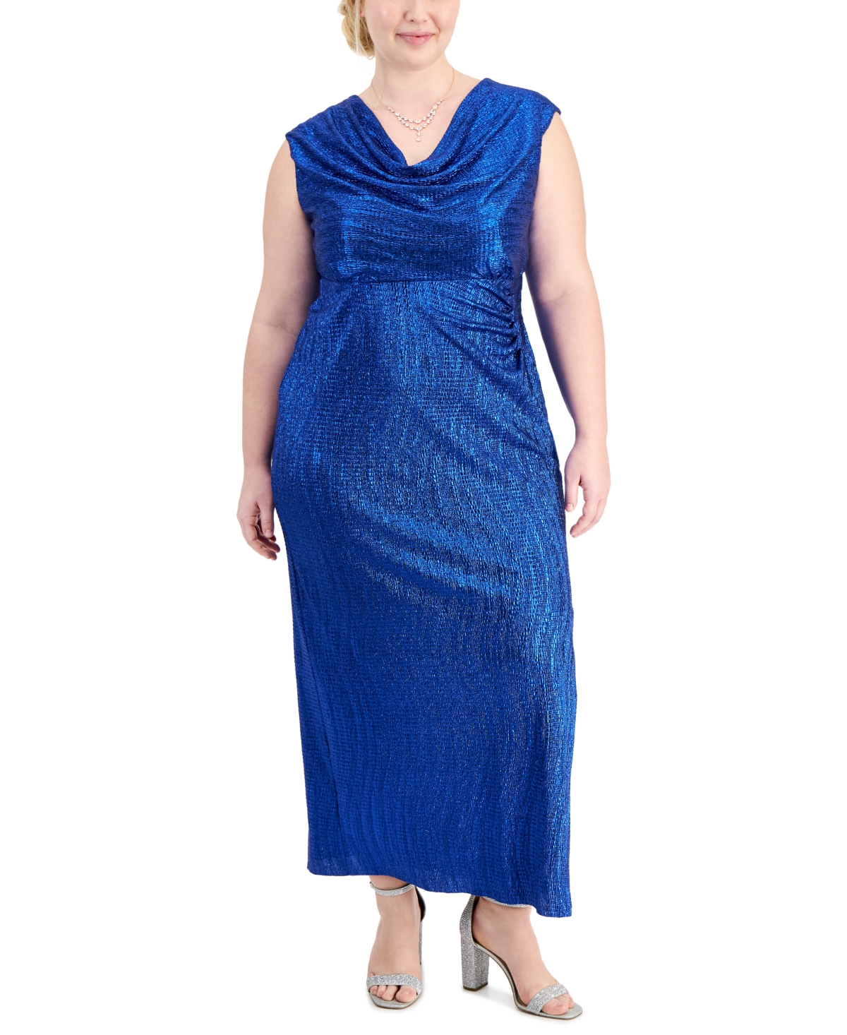 Plus Size Cowlneck Sleeveless Long Dress - Royal