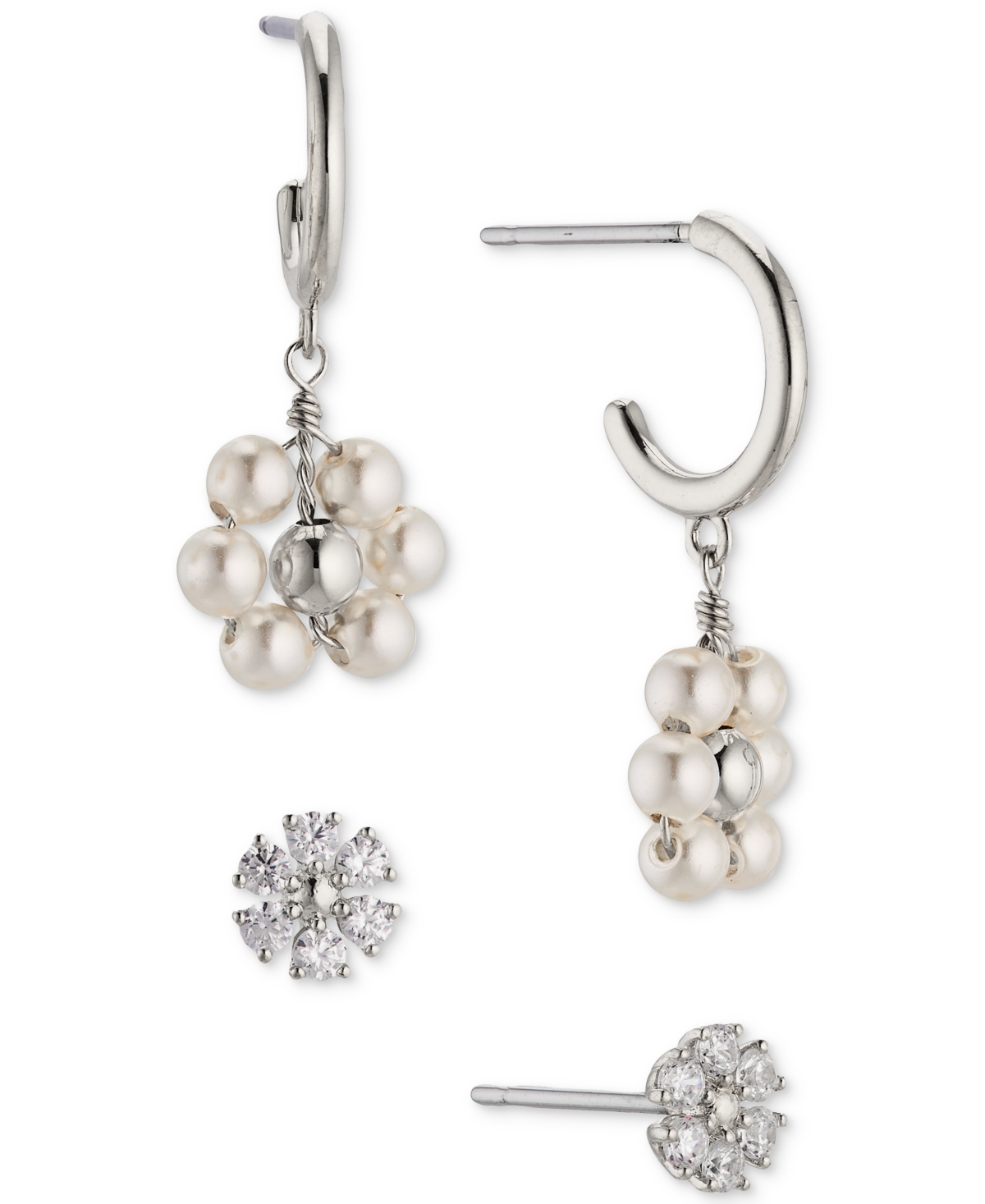 Ajoa By Nadri 2-pc. Set Cubic Zirconia & Imitation Pearl Flower Earrings In Metallic