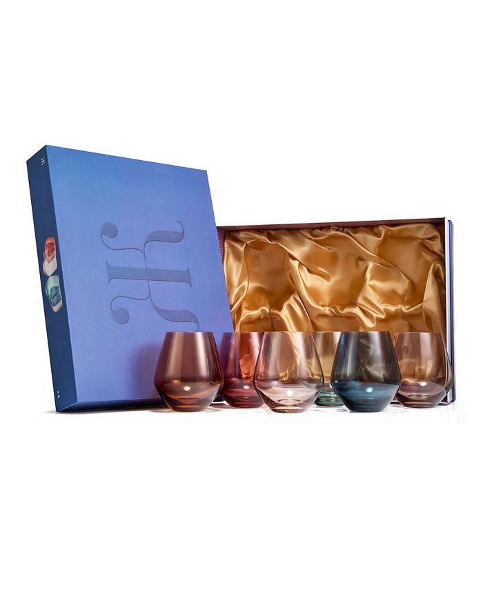 The Wine Savant Pastel Colored Stemless Crystal Wine Glasses, Set of 6