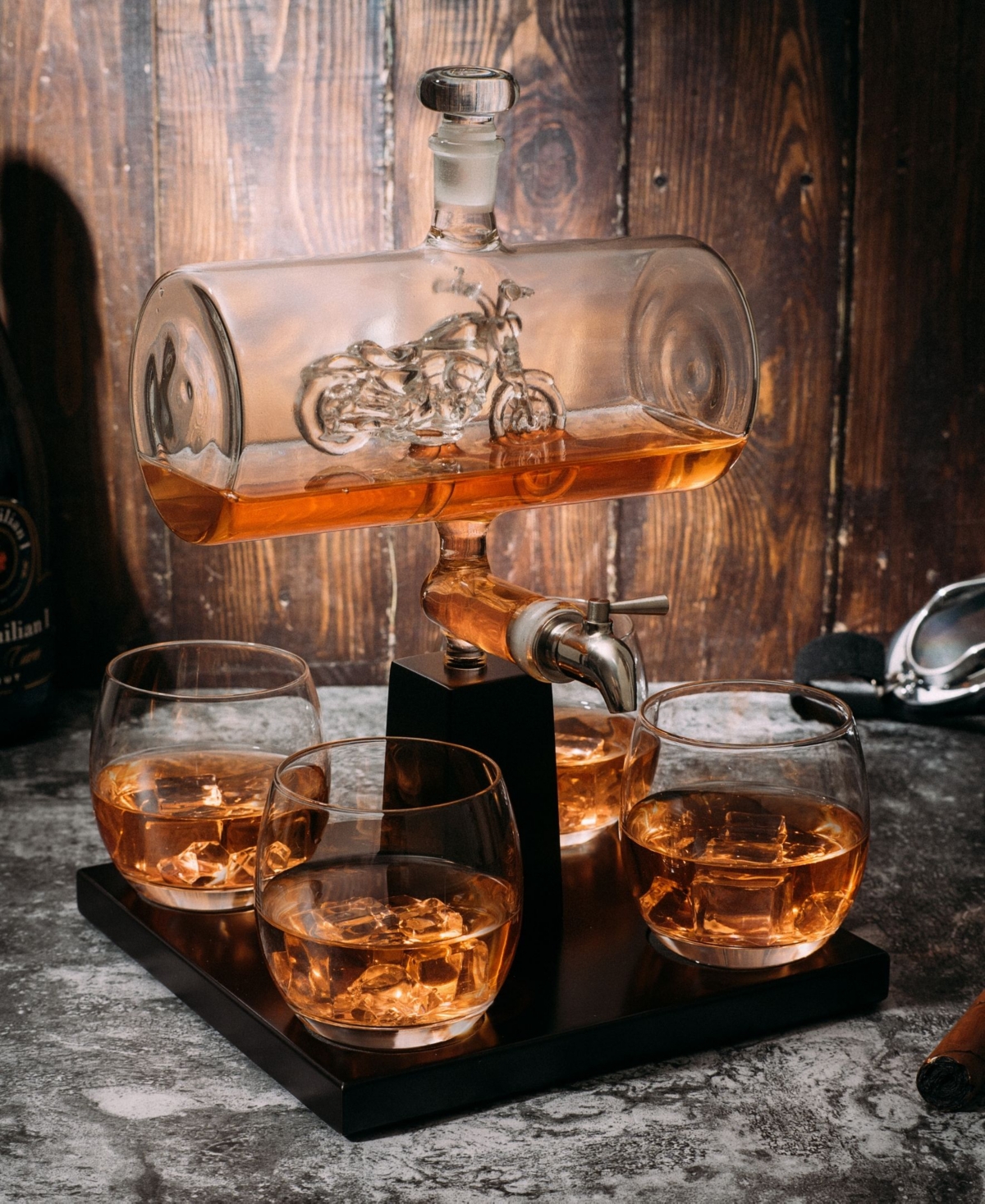 The Wine Savant Motorcycle Decanter Whiskey Wine Decanter Set of 5