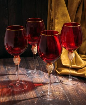 Set of 4 Diamond Stemmed Wine Glasses, 14 oz Set of 4