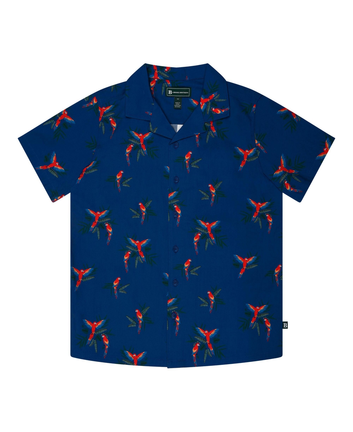 Brooks Brothers Kids' Big Boys Parrot Print Woven Short Sleeve Shirt In Royal Blue