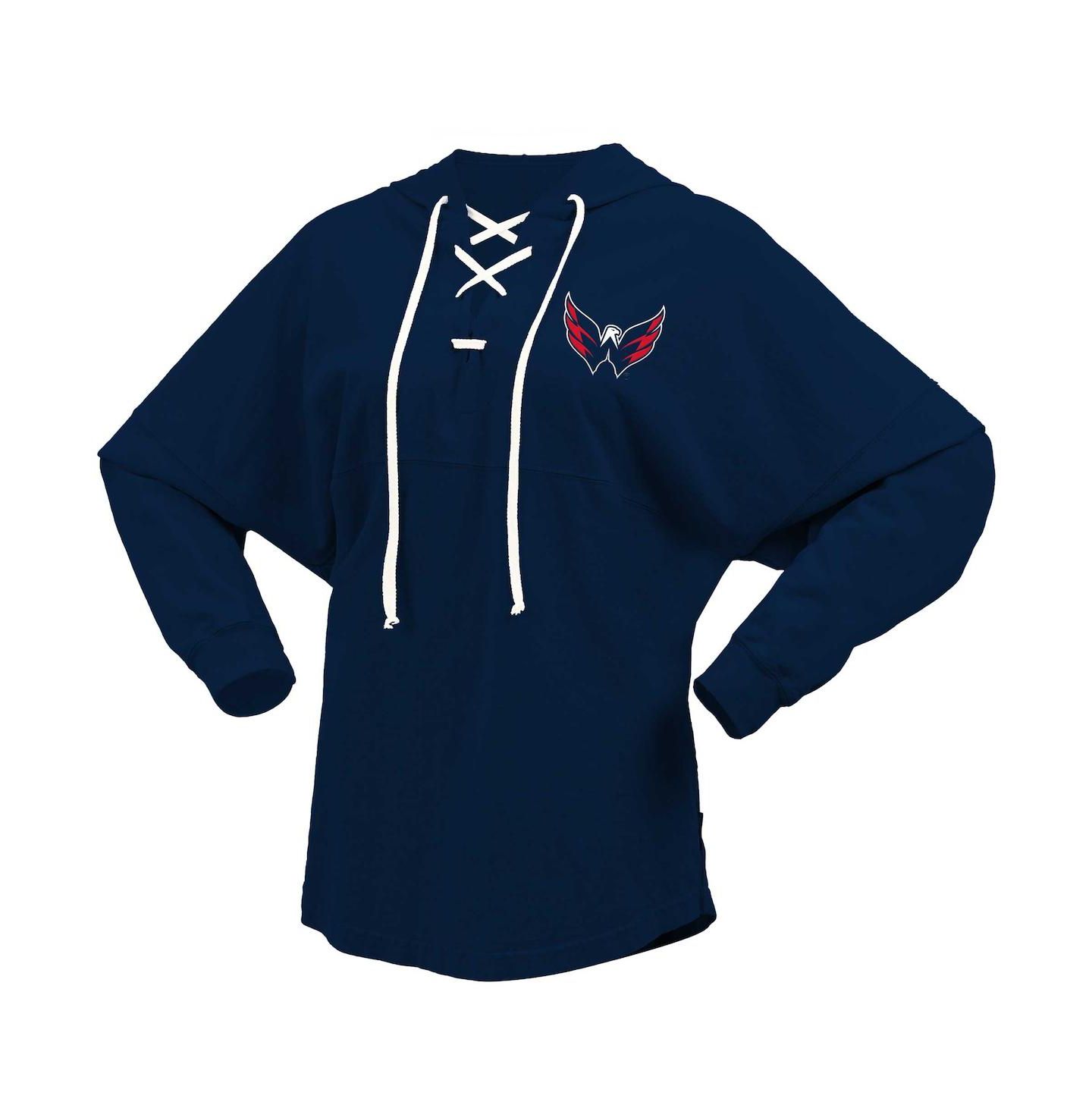 Женское худи Fanatics Navy Washington Capitals Jersey Lace-Up V-Neck Long Sleeve T-shirt — фото 2