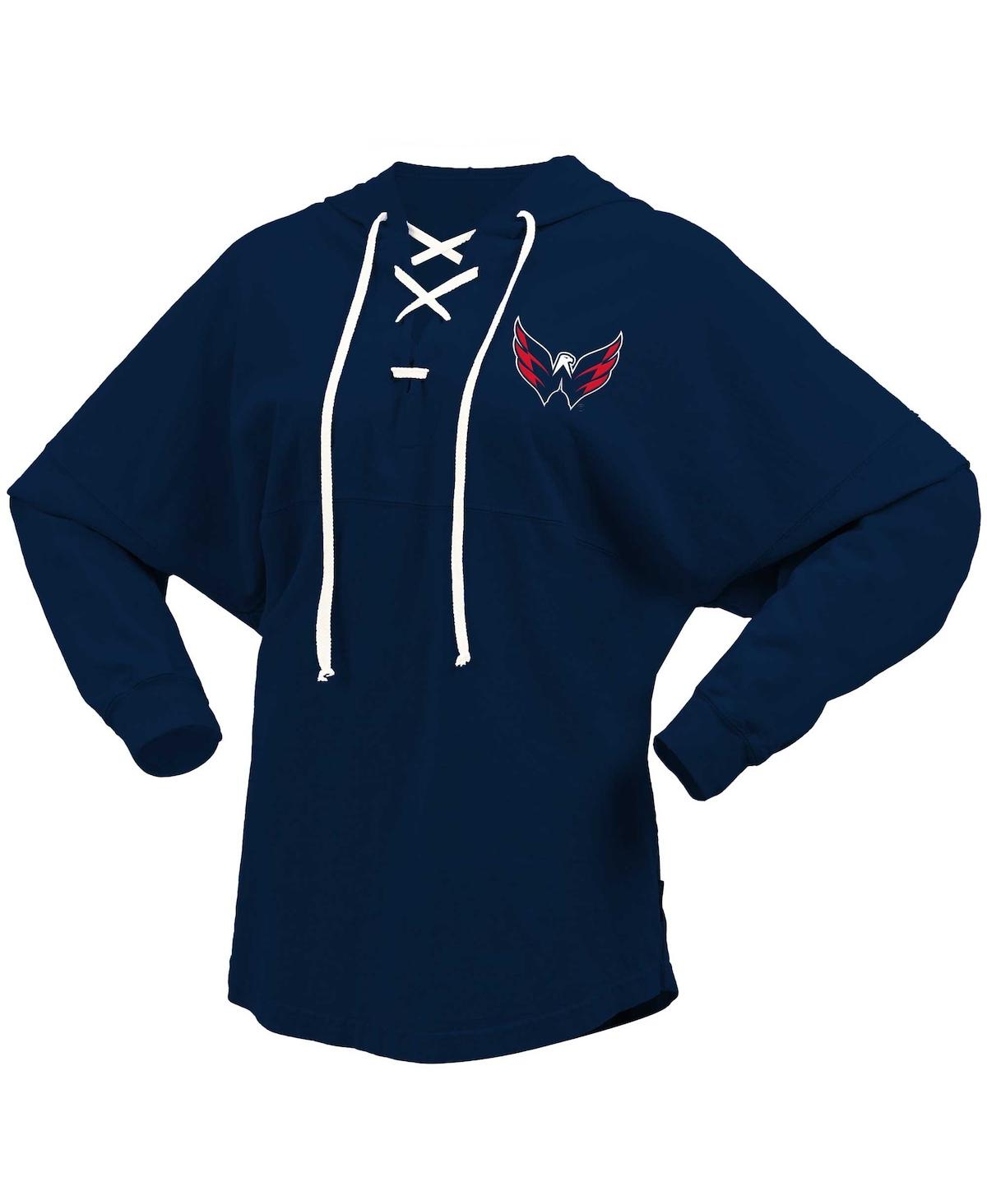 Fanatics Branded Navy Washington Capitals Jersey Lace-up V-neck Long Sleeve Hoodie T-shirt In Navy