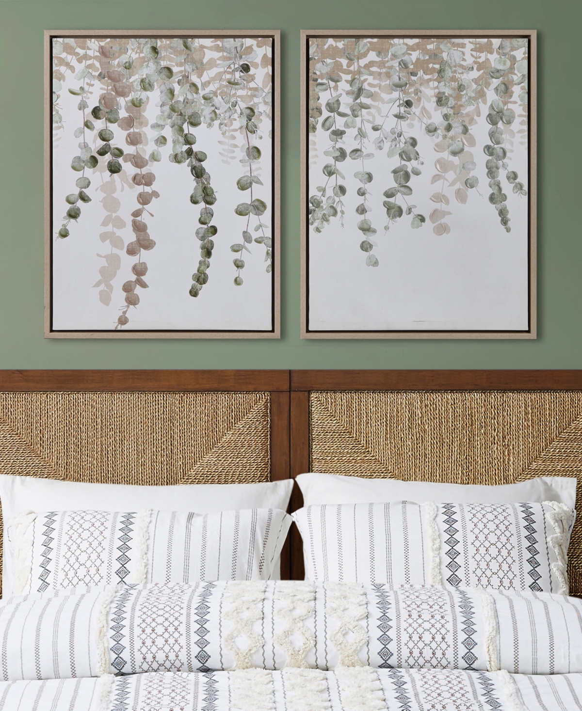 Ink+ivy Botanical Waterfall Eucalyptus 2-pc. Framed Canvas Wall Decor Set In Green