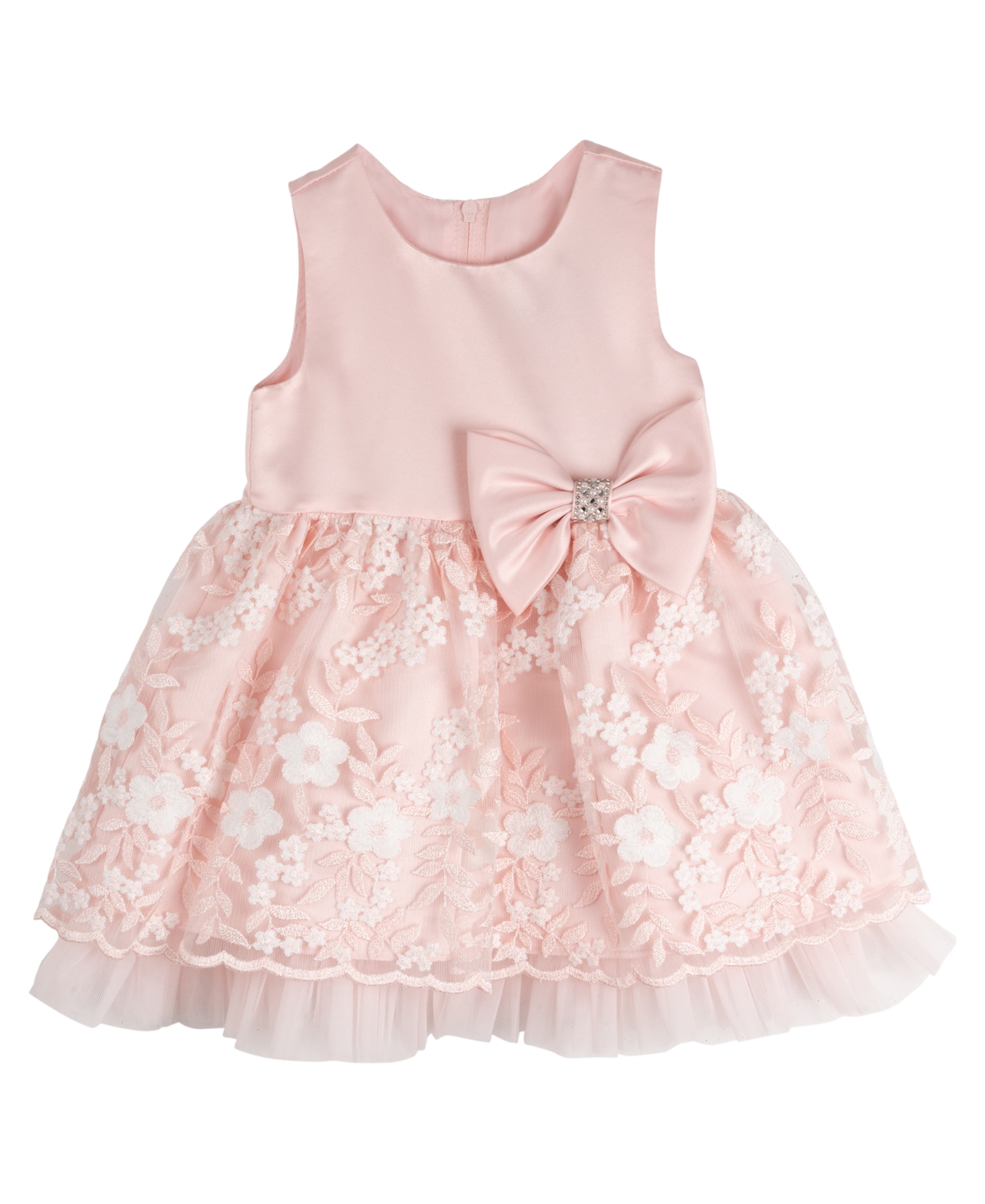 Rare Editions Baby Girls Silk And Embroidered Mesh Social Dress In Peach