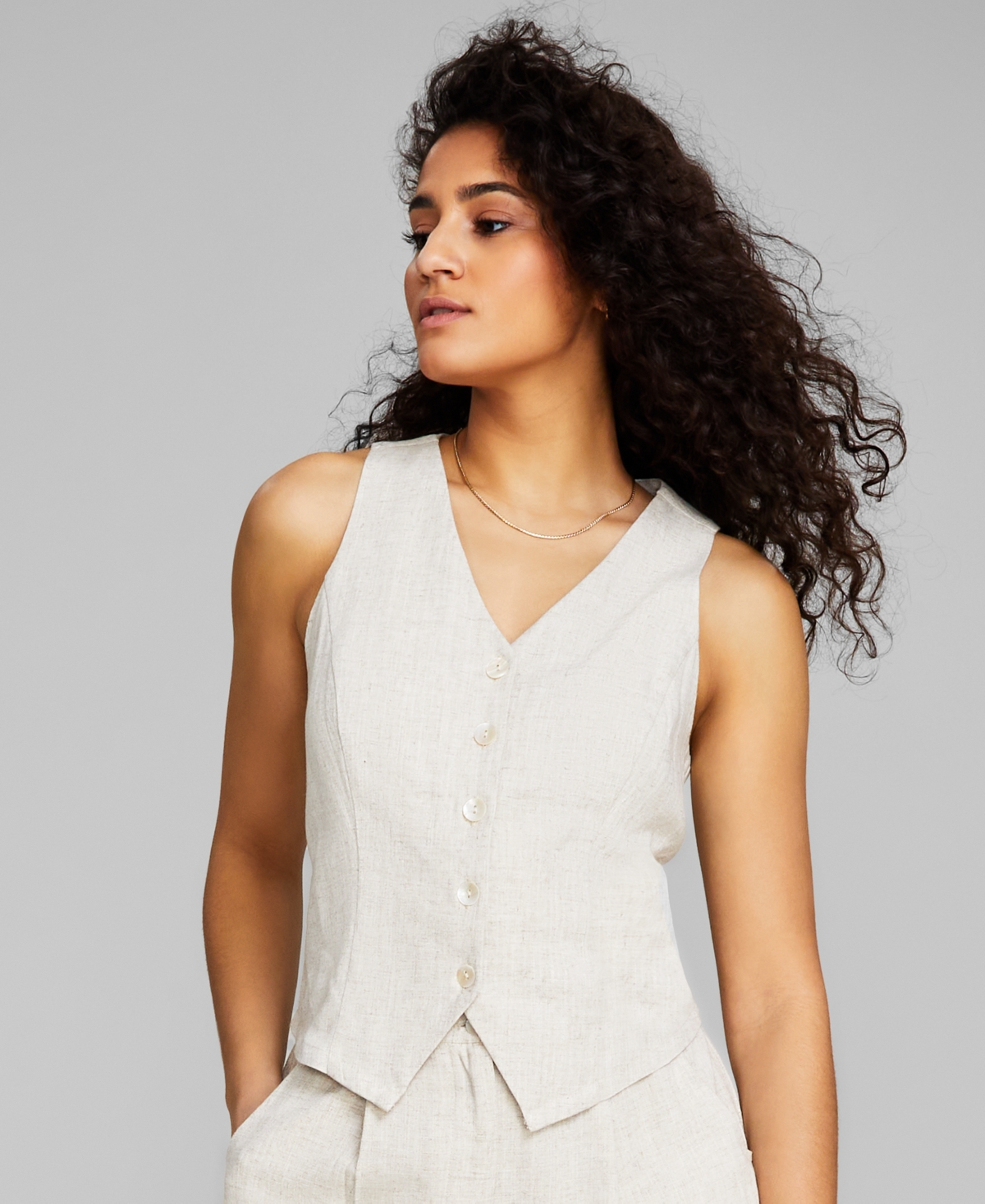 Shop And Now This Women's Linen-blend Vest, Created For Macy's In Tan