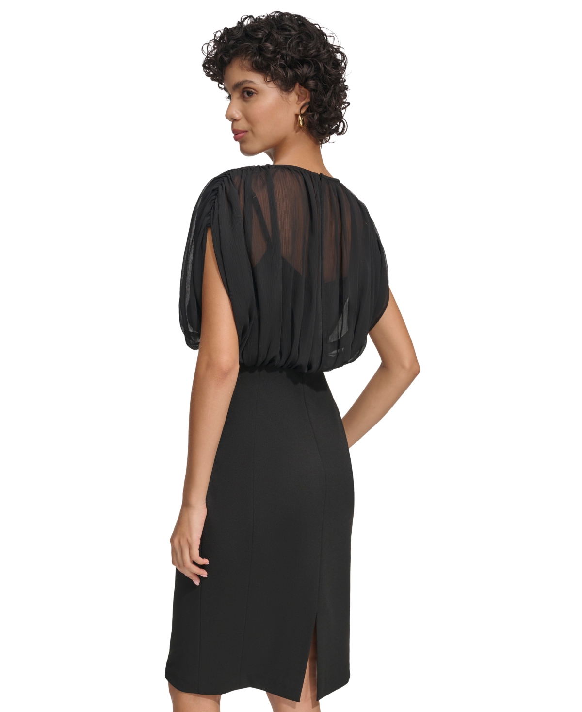 Shop Calvin Klein Women's Chiffon Overlay Sheath Dress In Black