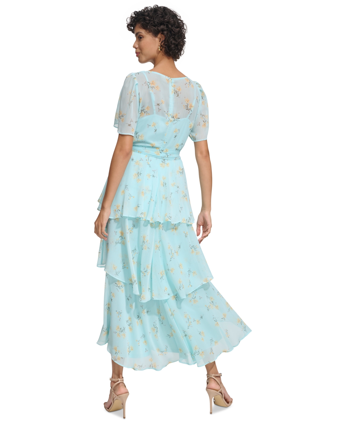 Shop Calvin Klein Women's Tiered Chiffon Midi Dress In Pale Aqua