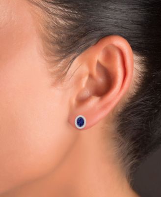 Cubic Zirconia Oval Halo Stud Earrings in Sterling Silver