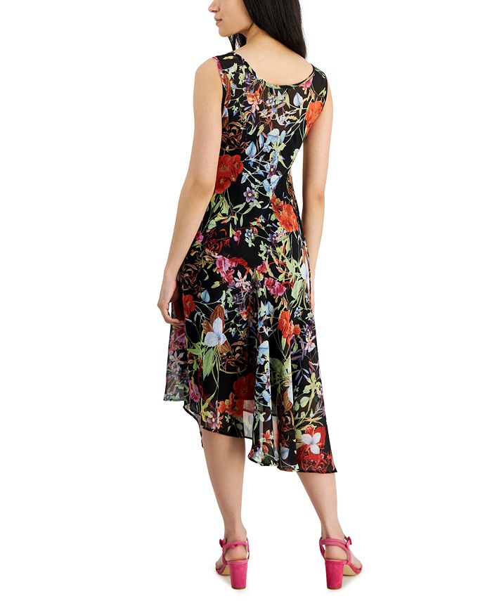 Connected Petite Floral Handkerchief-Hem Midi Dress - Macy's