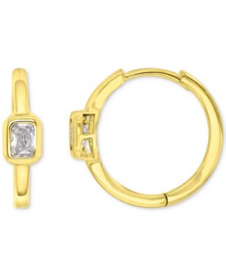 Cubic Zirconia Rectangular Bezel Polished Small Hoop Earrings, 0.61"