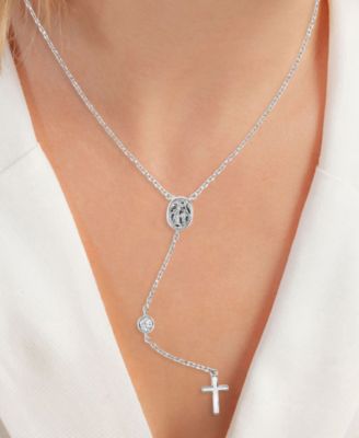 Children's Cubic Zirconia Mary & Cross Lariat Necklace, 13" + 2" extender