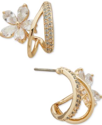 lonna & lilly - Gold-Tone Crystal Flower Small Hoop Earrings, .58"