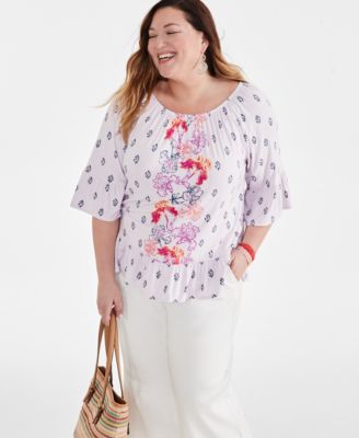 Style & Co - Plus Size Printed 3/4-Sleeve Top