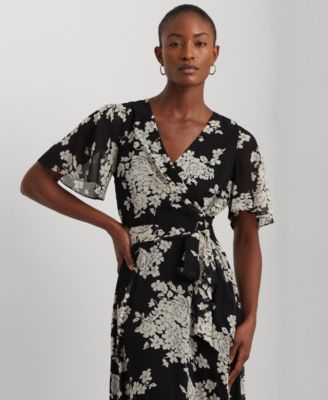 【LAUREN RALPH LAUREN】BELTED FLORAL CRINKLE ETTE DRESS Lauren Ralph Lauren Womens Floral Belted Crinkle Georgette