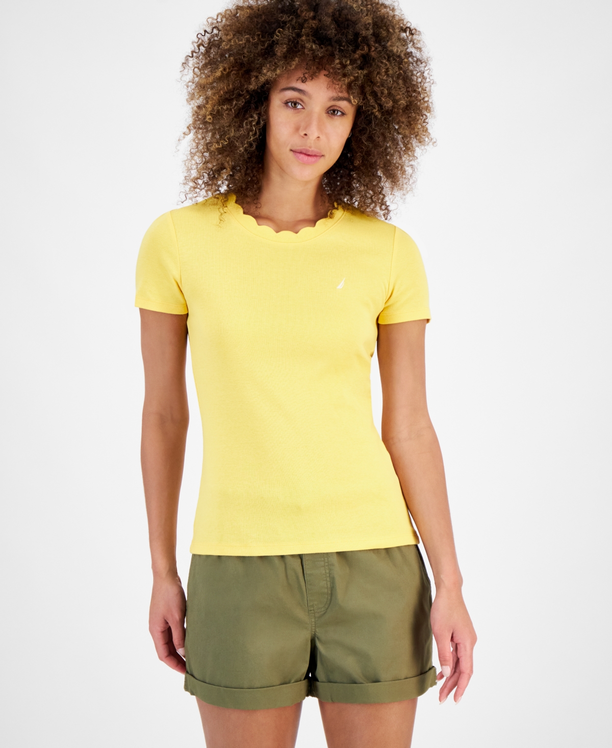 Women's Cotton Scalloped Crewneck T-Shirt - Daffodil