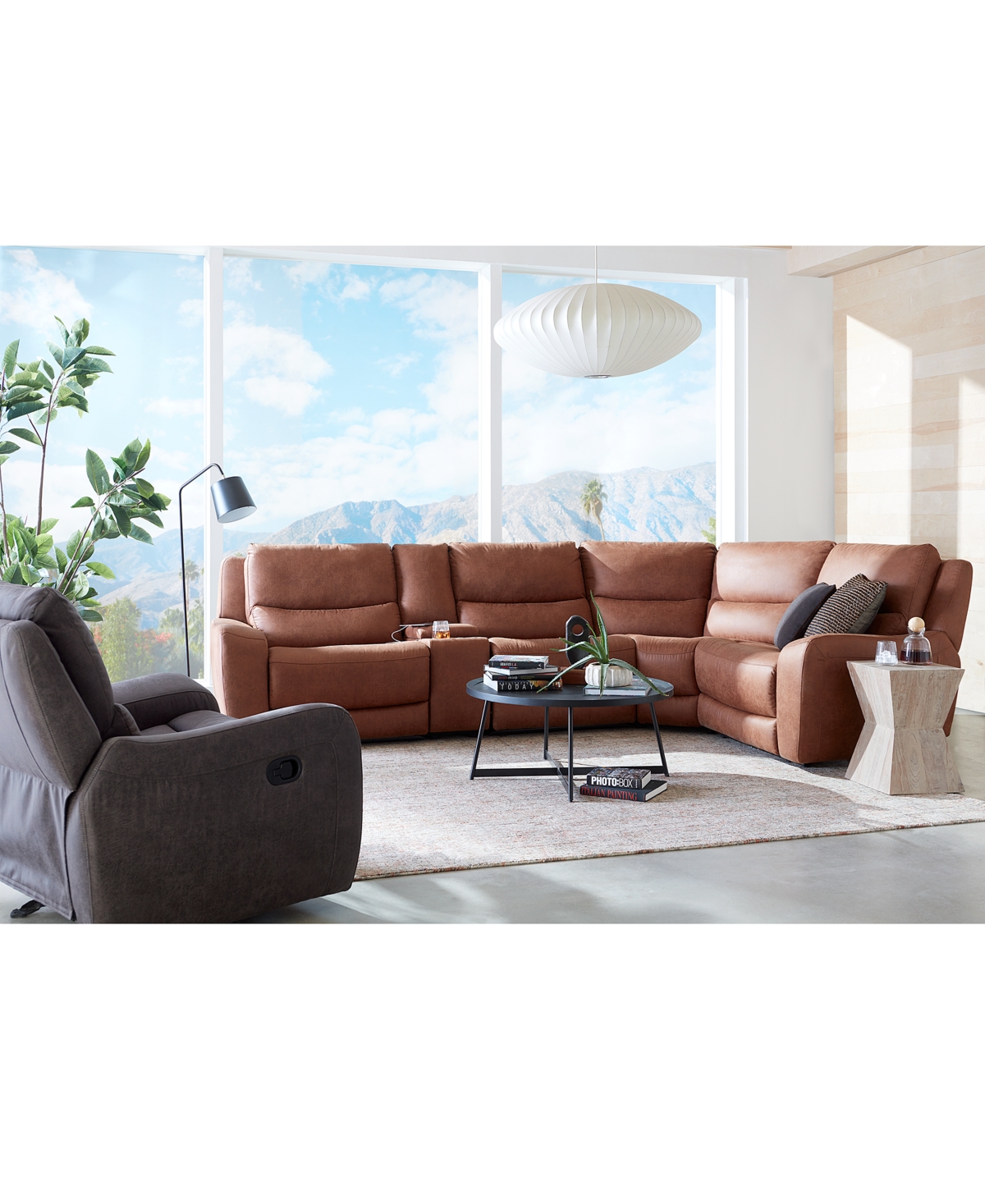 Macy's Tanico 3-pc. Modular Sofa With 2 Power Motion Chairs & 1 Console In Grey