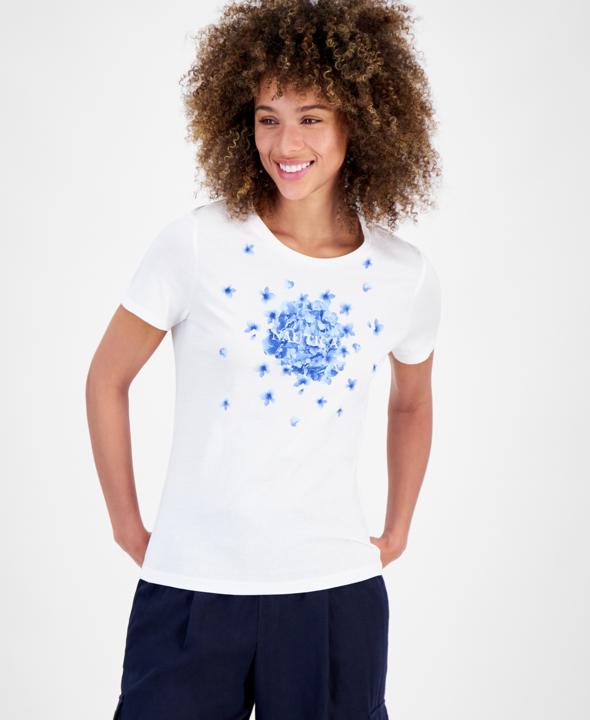 Shop Nautica Jeans Women's Floral Logo Graphic T-shirt In Bright White  Blue