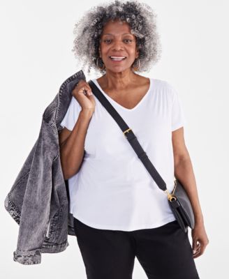 Style & Co - Plus Size V-Neck Smocked-Shoulder Short-Sleeve Top