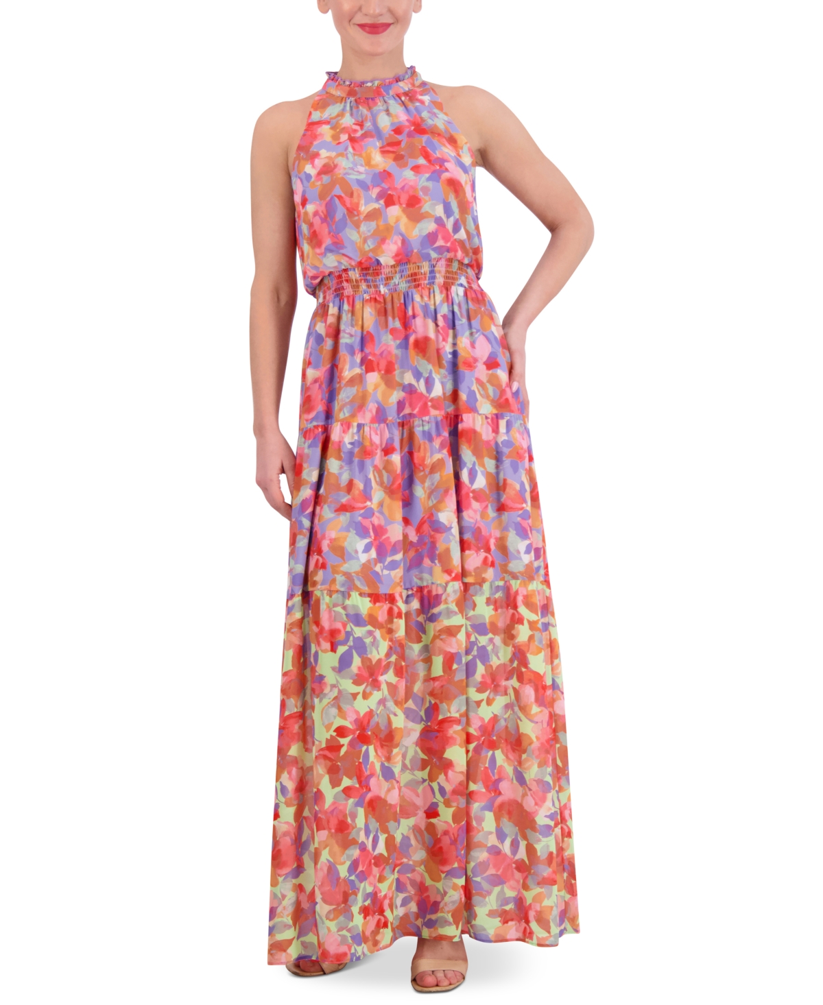 Shop Vince Camuto Women's Printed Halter Maxi Dress In Lavender