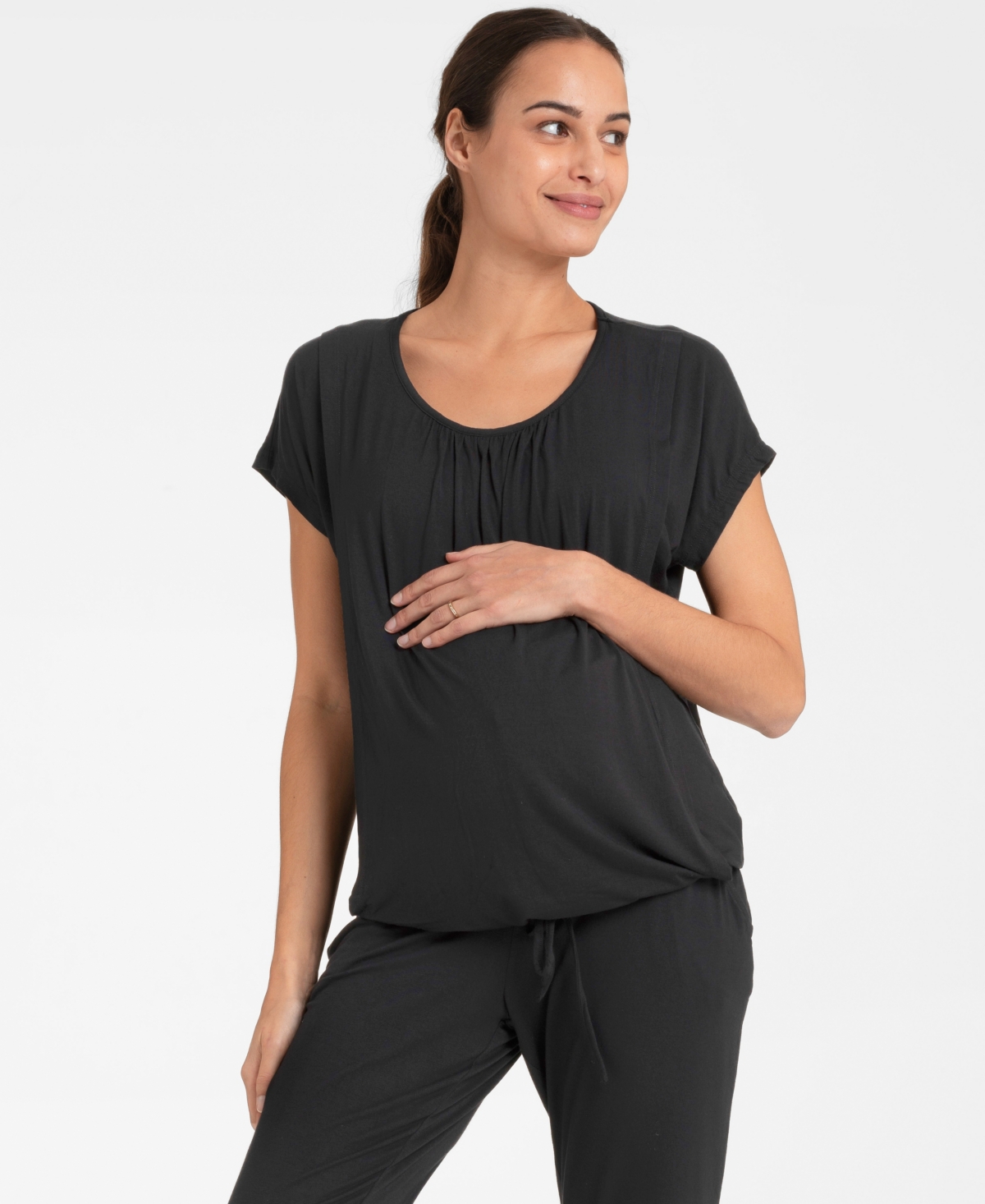 SERAPHINE WOMEN'S ULTRA-SOFT BLACK MATERNITY AND NURSING LOUNGEWEAR SET 