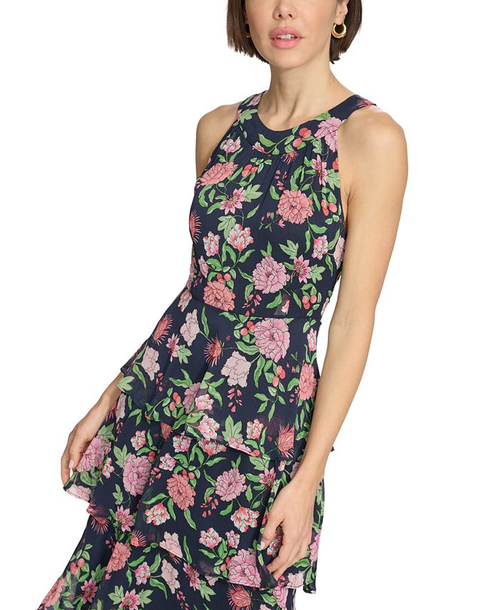 FLORAL-PRINT RUFFLED MAXI DRESS