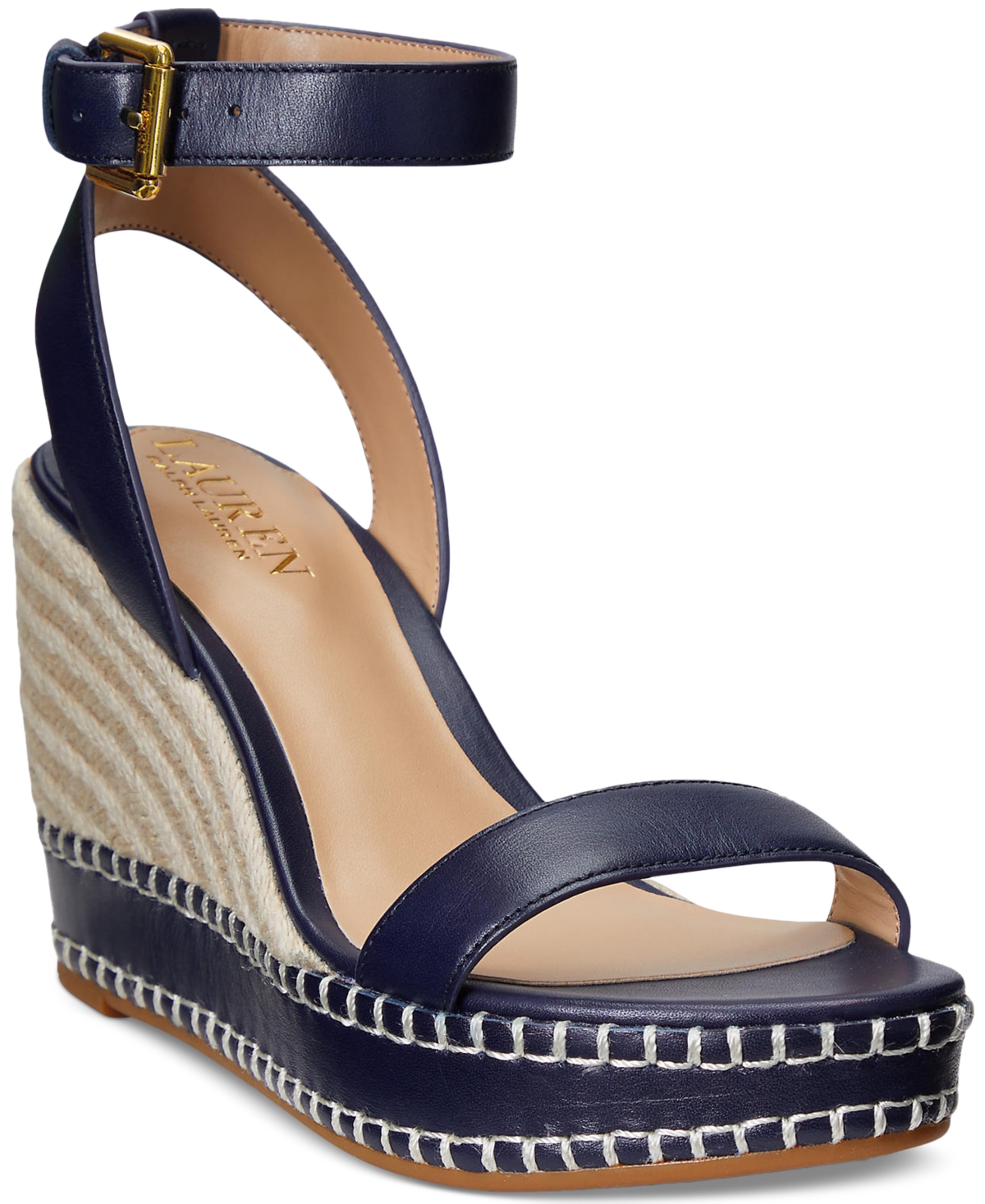Shop Lauren Ralph Lauren Women's Hilarie Ankle-strap Espadrille Platform Wedge Sandals In Refined Navy