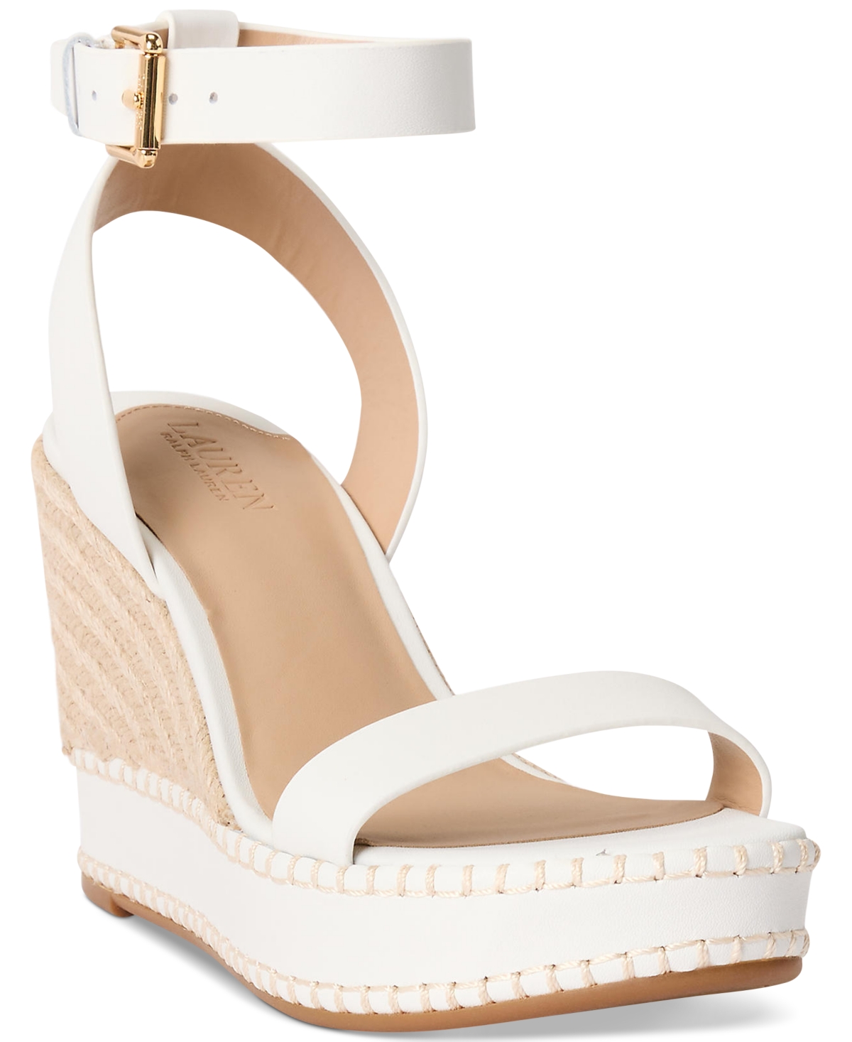 Shop Lauren Ralph Lauren Women's Hilarie Ankle-strap Espadrille Platform Wedge Sandals In Snow White