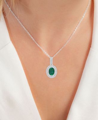 2-Pc. Set Lab-Grown Emerald (2-5/8 ct. t.w.) & Lab-Grown White Sapphire (1-1/10 ct. t.w.) Oval Halo Pendant Necklace & Matching Stud Earrings in Sterling Silver