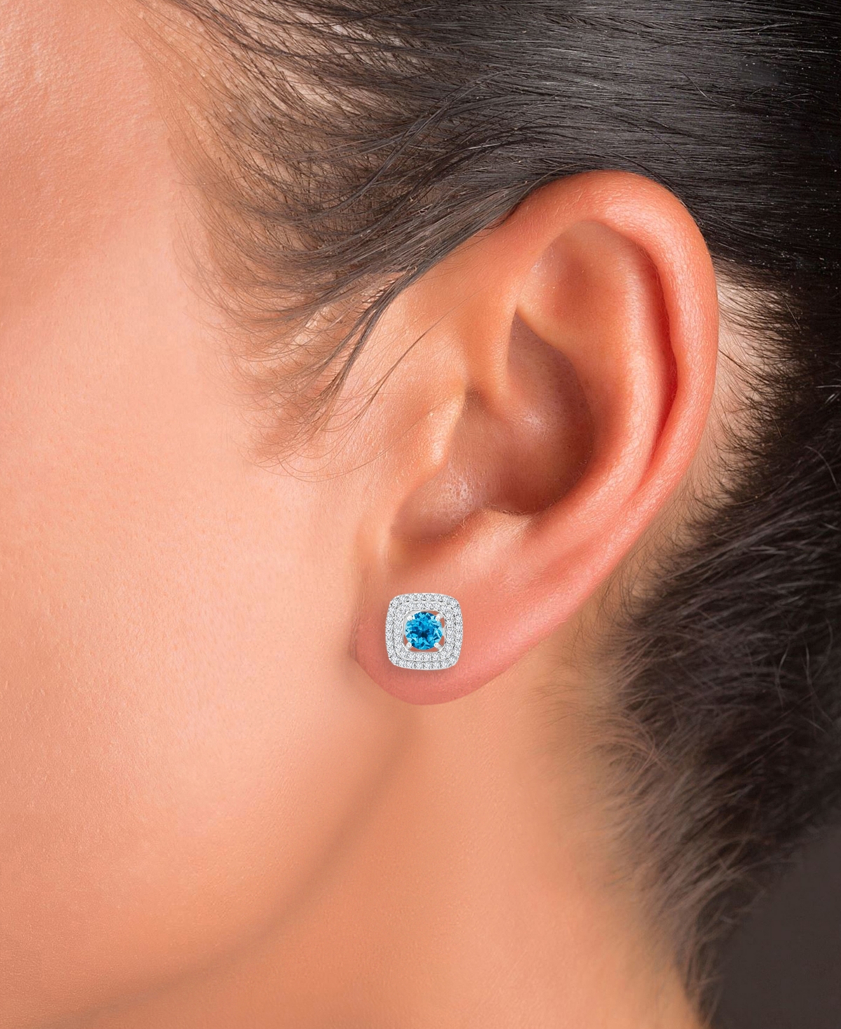 Macy's 2-pc. Set Swiss Blue Topaz (3-5/8 Ct. T.w.) & Lab-grown White Sapphire (7/8 Ct. T.w.) Square Halo Pe In Swiss Blue Topaz