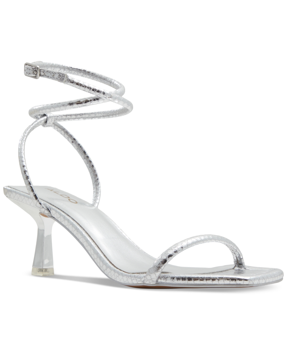 Shop Aldo Women's Dime Strappy Ankle Wrap Dress Sandals In Silver Snake Emblem