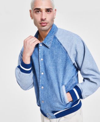 Sun + Stone - Men's Coastal Colorblocked Denim Varsity Jacket